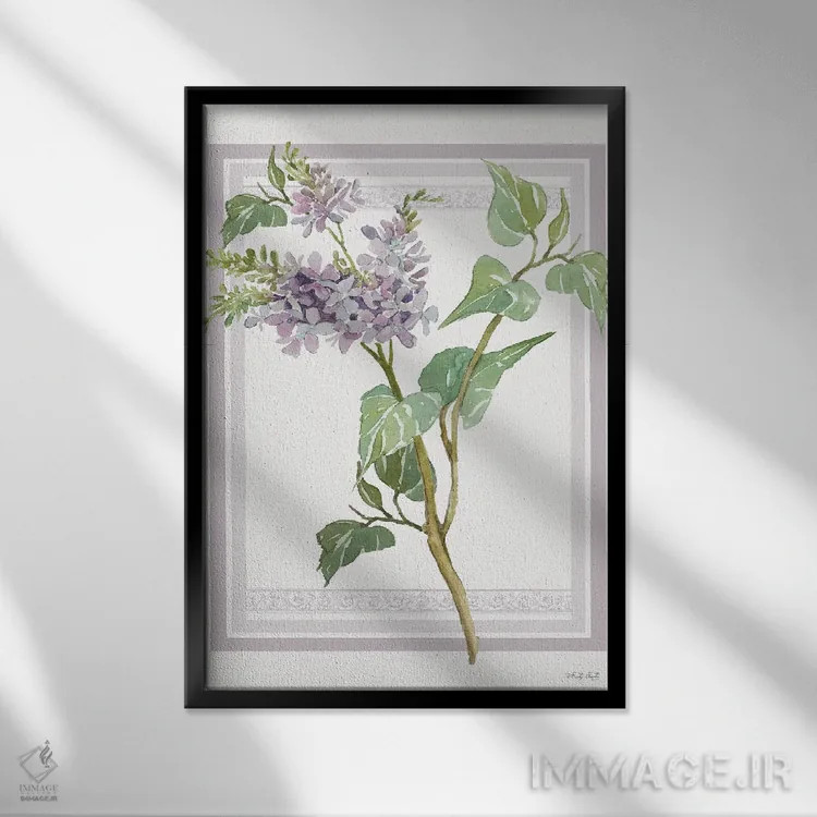 تابلو دکوراتیو گل های یاس بنفش V اثر سیندی جیکوبز - نمای قابدار مشکی