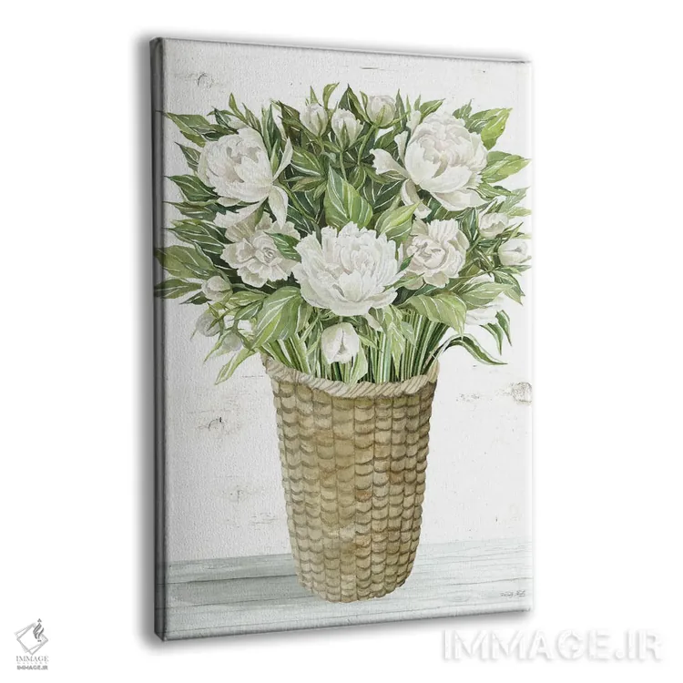 تابلو دکوراتیو سبد گل پئونی اثر سیندی جیکوبز - نمای پرسپکتیو محصول