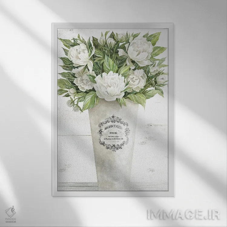 تابلو دکوراتیو گل های پئونی اثر سیندی جیکوبز - نمای قابدار سفید
