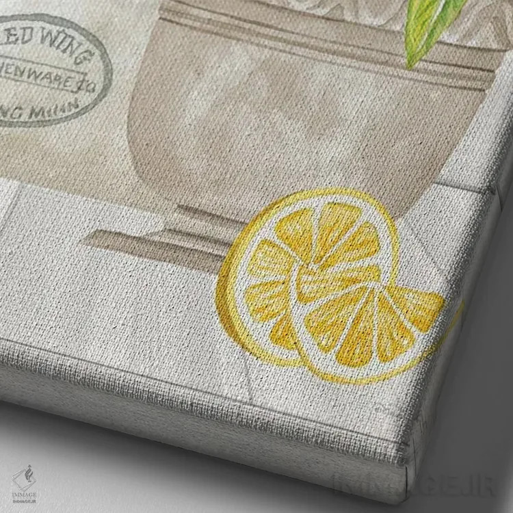 تابلو مدرن گلدان و کاسه لیمو اثر سیندی جیکوبز - نمای نزدیک بافت بوم