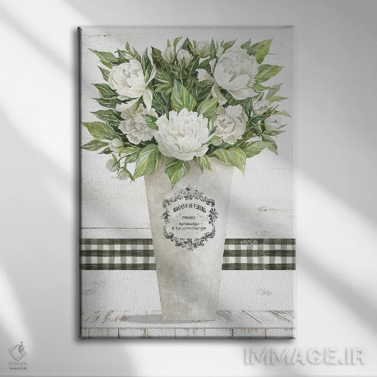 تابلو مدرن گل های صدتومانی سفید اثر سیندی جیکوبز - نمای روبهرو روی دیوار