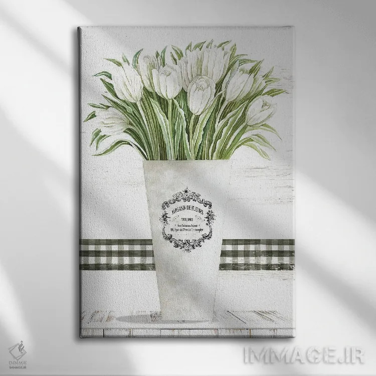 تابلو مدرن لاله های سفید اثر سیندی جیکوبز - نمای روبهرو روی دیوار