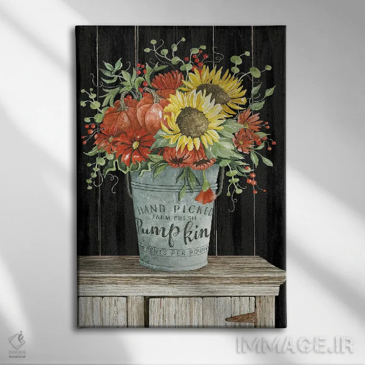 تابلو دکوراتیو رنگ های پاییزی گل ها اثر سیندی جیکوبز - نمای روبهرو روی دیوار