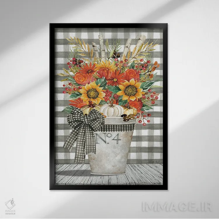 تابلو دکوراتیو دکور گلی پاییزی شماره ۴ اثر سیندی جیکوبز - نمای قابدار مشکی