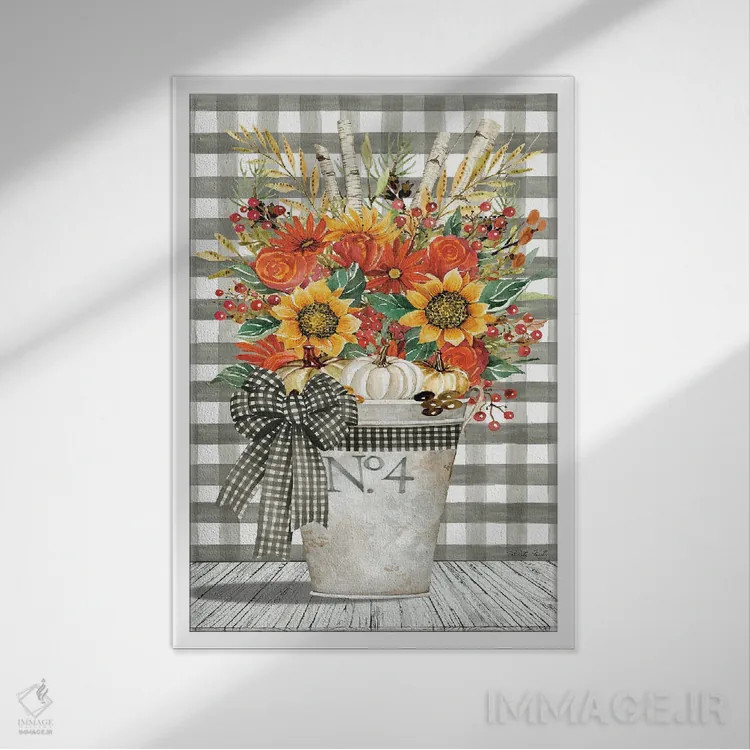 تابلو دکوراتیو دکور گلی پاییزی شماره ۴ اثر سیندی جیکوبز - نمای قابدار سفید