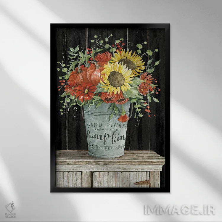 تابلو دکوراتیو رنگ های پاییزی گل ها اثر سیندی جیکوبز - نمای قابدار مشکی