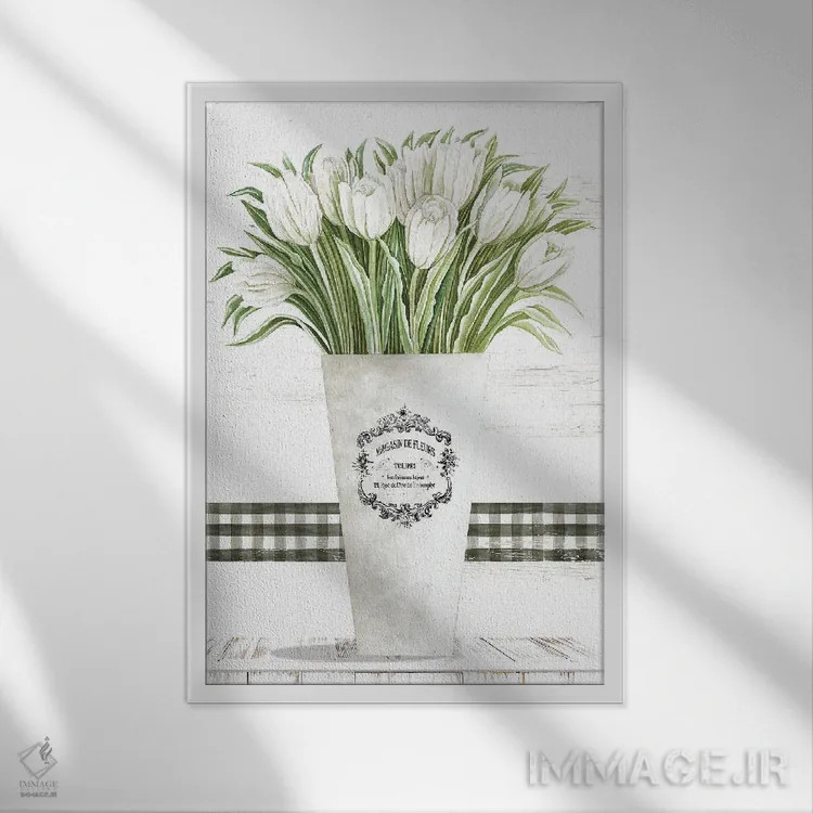 تابلو مدرن لاله های سفید اثر سیندی جیکوبز - نمای قابدار سفید