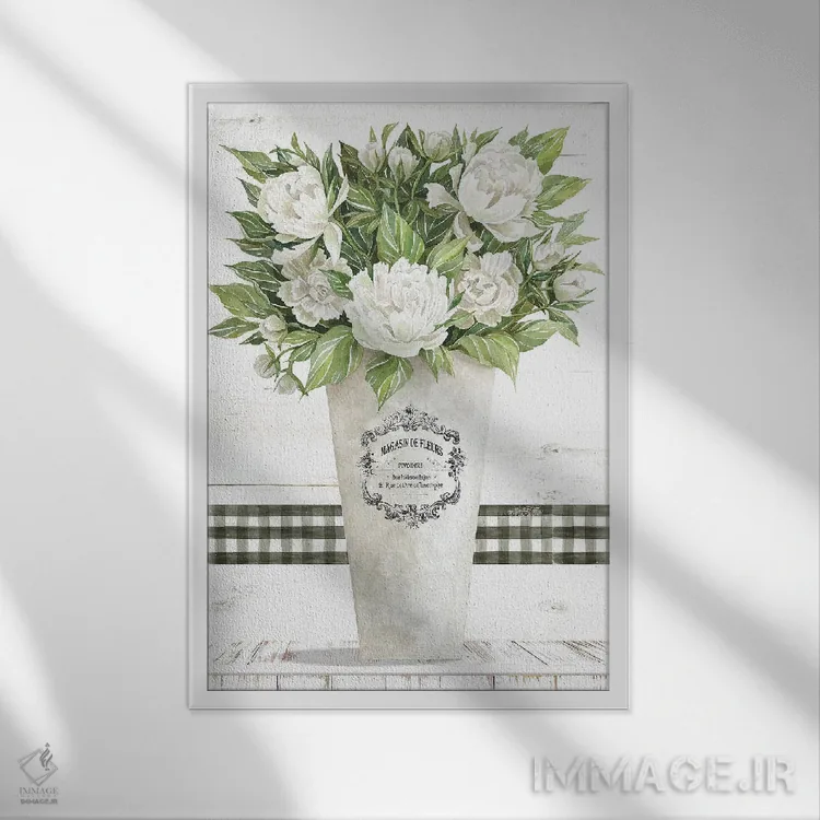 تابلو مدرن گل های صدتومانی سفید اثر سیندی جیکوبز - نمای قابدار سفید