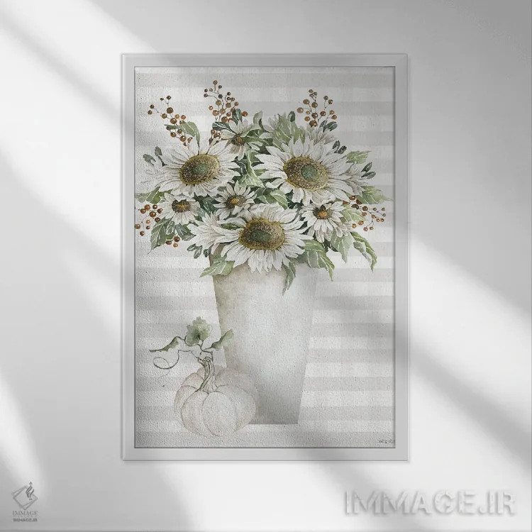 تابلو مدرن آفتابگردان های پاییزی شماره دو اثر سیندی جیکوبز - نمای قابدار سفید