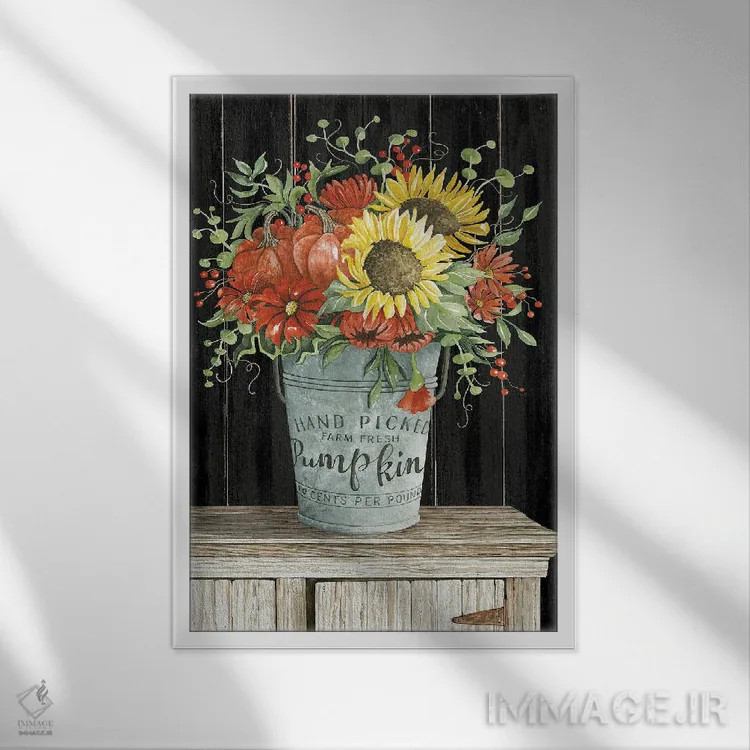 تابلو دکوراتیو رنگ های پاییزی گل ها اثر سیندی جیکوبز - نمای قابدار سفید