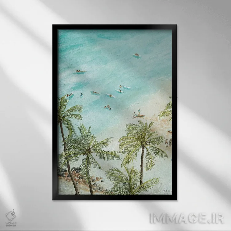 تابلو انتزاعی موج سوارها از دور اثر سیندی جیکوبز - نمای قابدار مشکی