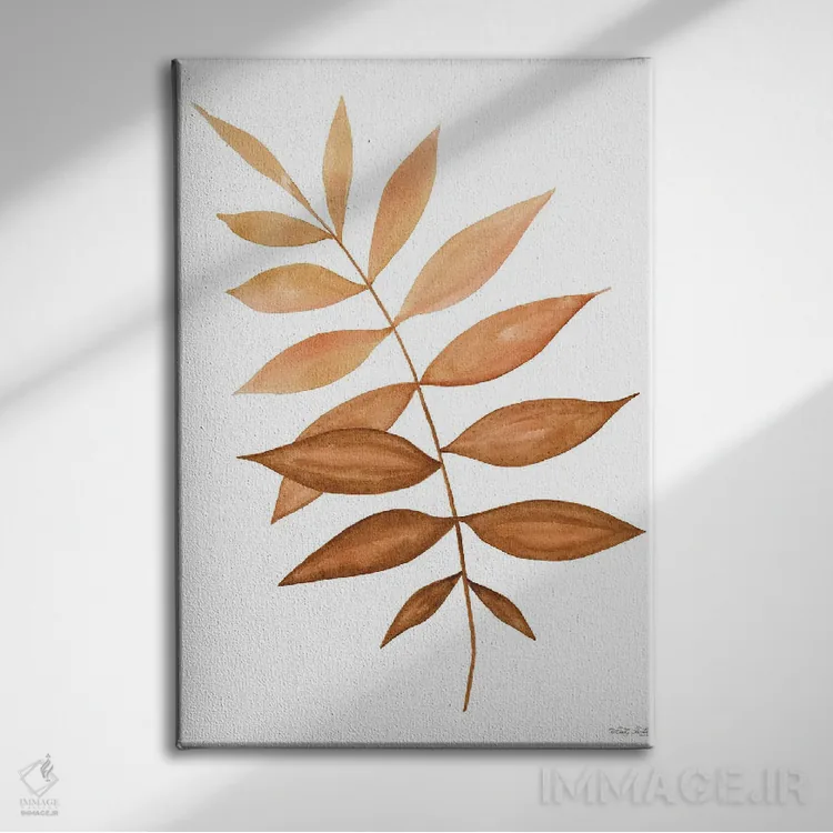 تابلو مینیمال ساقه برگ پاییزی شماره دو اثر سیندی جیکوبز - نمای روبهرو روی دیوار