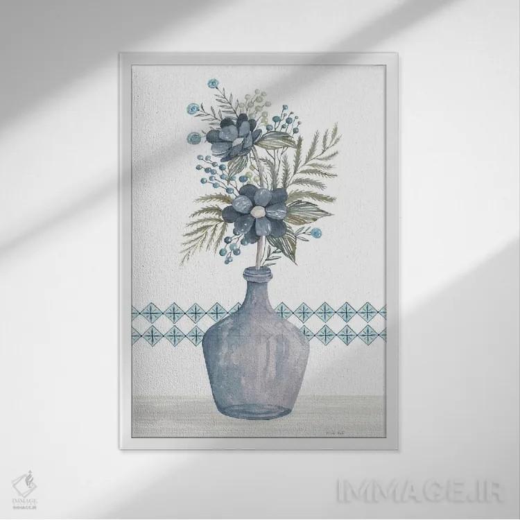 تابلو مدرن شقایق های آبی اثر سیندی جیکوبز - نمای قابدار سفید