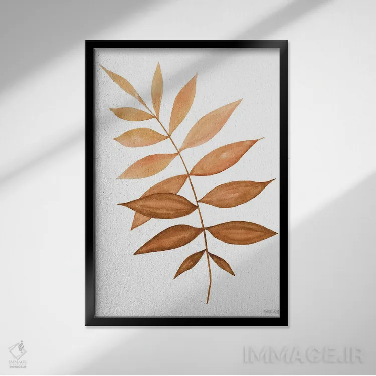 تابلو مینیمال ساقه برگ پاییزی شماره دو اثر سیندی جیکوبز - نمای قابدار مشکی