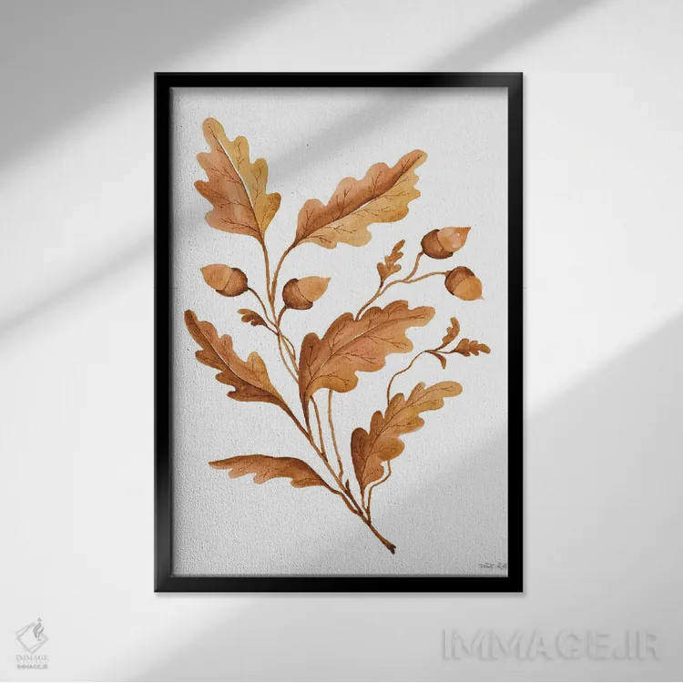 تابلو مینیمال ساقه برگ پاییزی شماره یک اثر سیندی جیکوبز - نمای قابدار مشکی