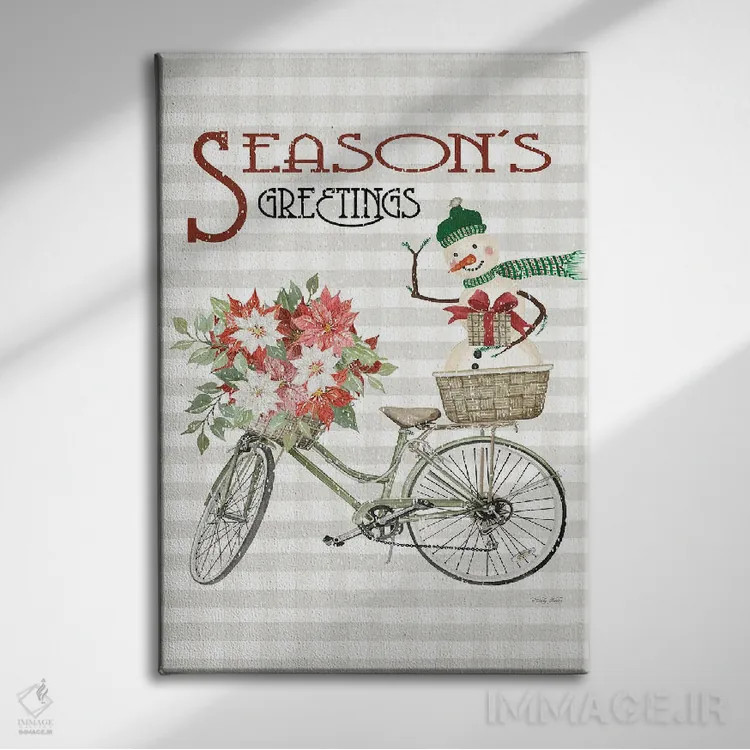 تابلو دکوراتیو دوچرخه تبریکات فصلی اثر سیندی جیکوبز - نمای روبهرو روی دیوار