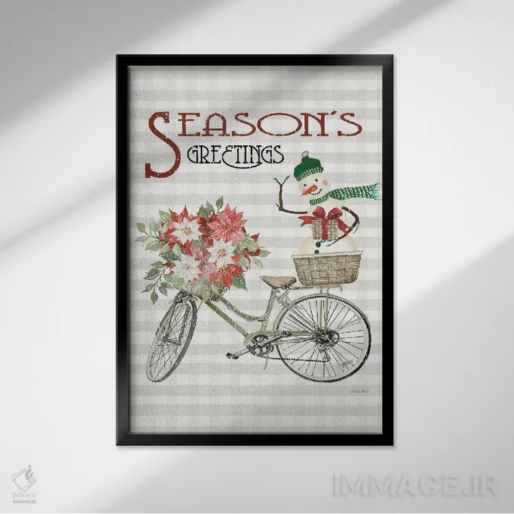 تابلو دکوراتیو دوچرخه تبریکات فصلی اثر سیندی جیکوبز - نمای قابدار مشکی