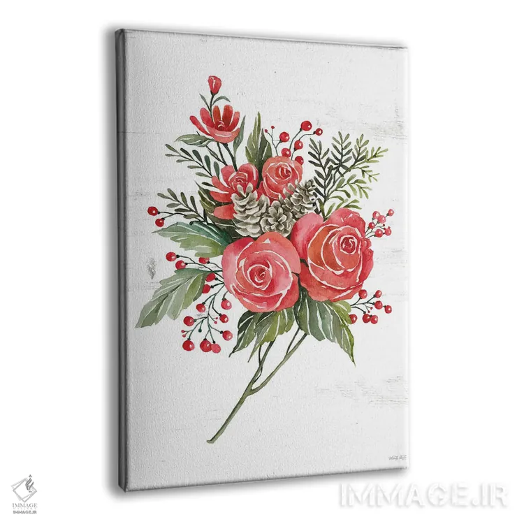 تابلو مدرن رز کریسمسی گیاهی اثر سیندی جیکوبز - نمای پرسپکتیو محصول