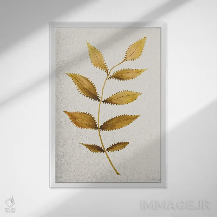تابلو دکوراتیو برگ های طلایی خال دار اثر سیندی جیکوبز - نمای قابدار سفید