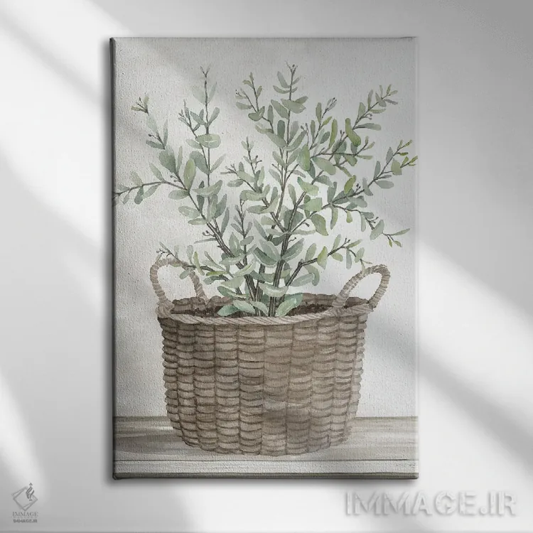 تابلو مدرن سبد اکالیپتوس اثر سیندی جیکوبز - نمای روبهرو روی دیوار