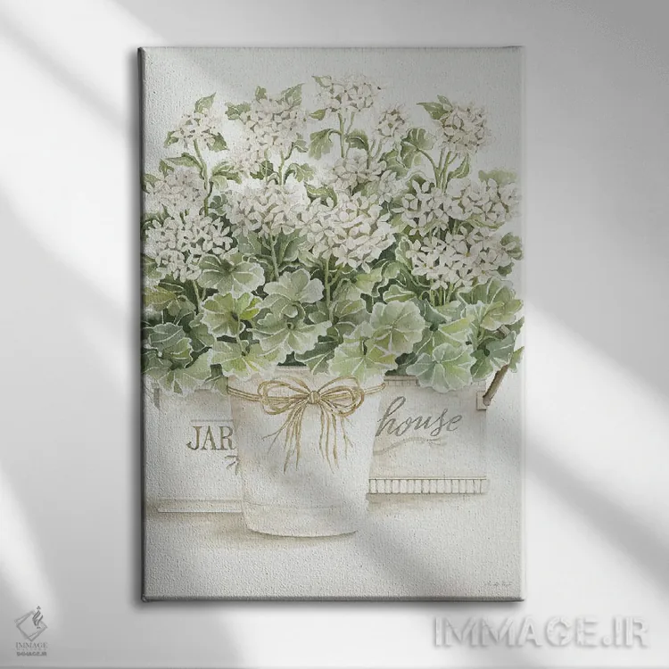 تابلو مدرن شمعدانی های سفید شماره یک اثر سیندی جیکوبز - نمای روبهرو روی دیوار