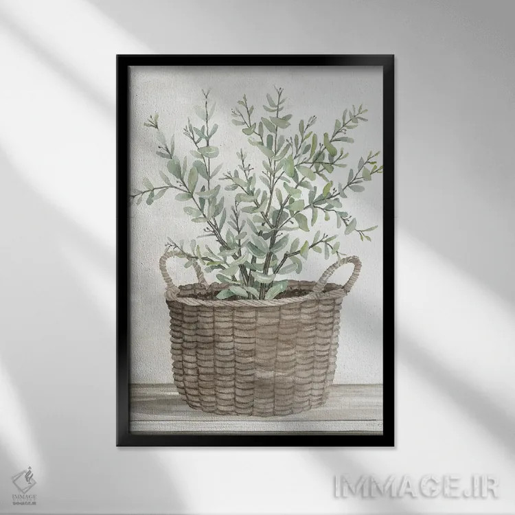 تابلو مدرن سبد اکالیپتوس اثر سیندی جیکوبز - نمای قابدار مشکی