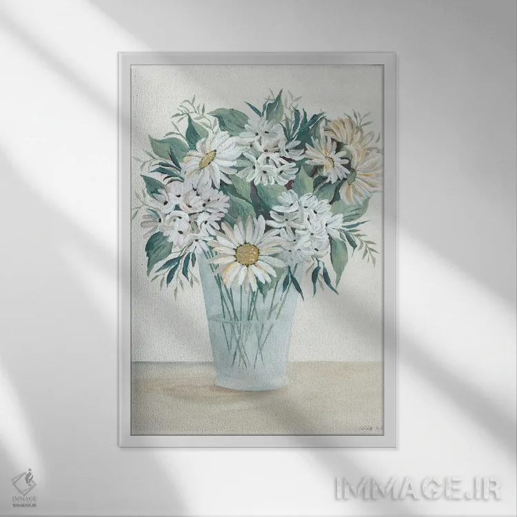 تابلو دکوراتیو شادی گل مروارید اثر سیندی جیکوبز - نمای قابدار سفید