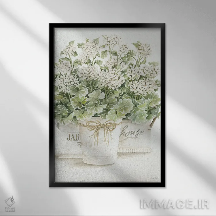 تابلو مدرن شمعدانی های سفید شماره یک اثر سیندی جیکوبز - نمای قابدار مشکی