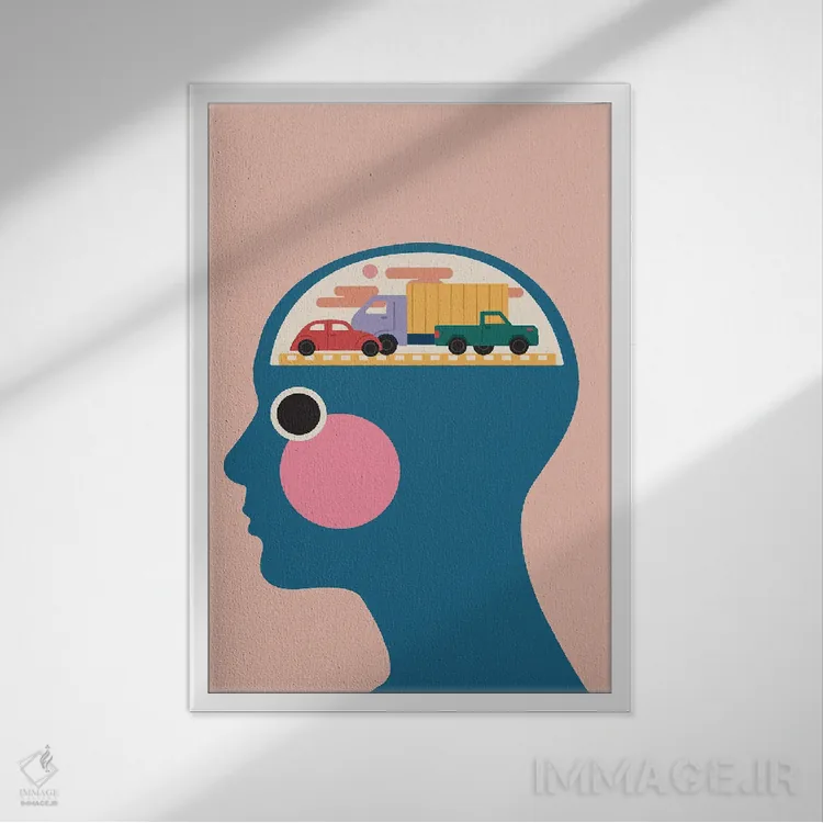 تابلو مدرن ترافیک مغزی اثر کارمن جابیر - نمای قابدار سفید