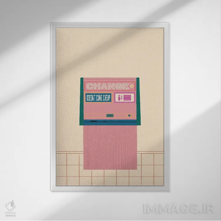 تابلو مینیمال ماشین سکه شمار اثر کارمن جابیر - نمای قابدار سفید