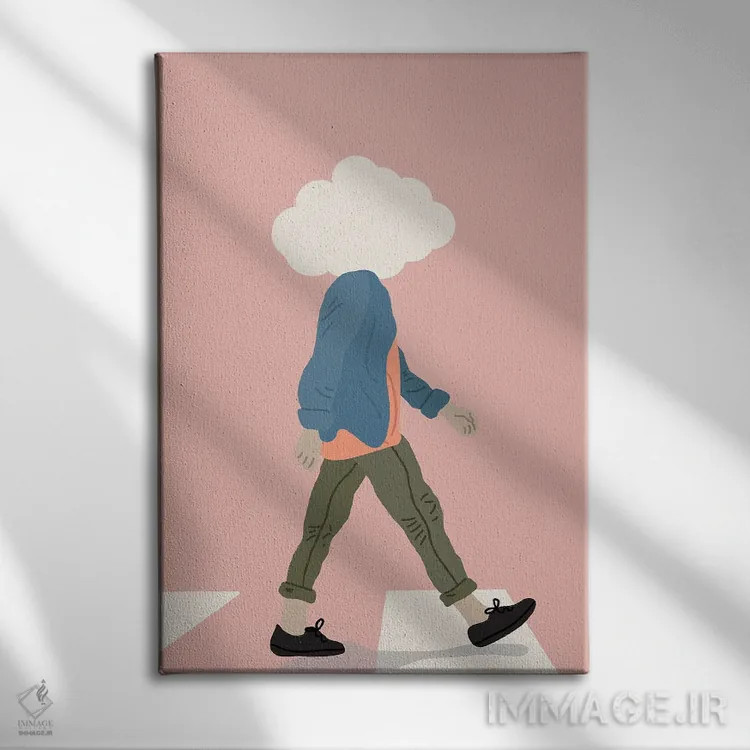 تابلو مینیمال سر در ابرها اثر کارمن جابیر - نمای روبهرو روی دیوار