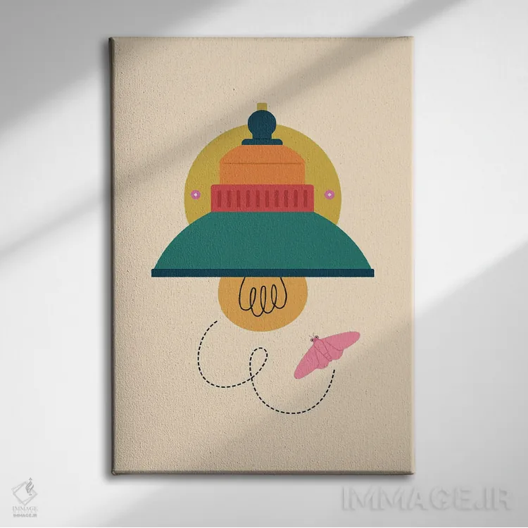 تابلو مینیمال پروانه به سمت نور اثر کارمن جابیر - نمای روبهرو روی دیوار