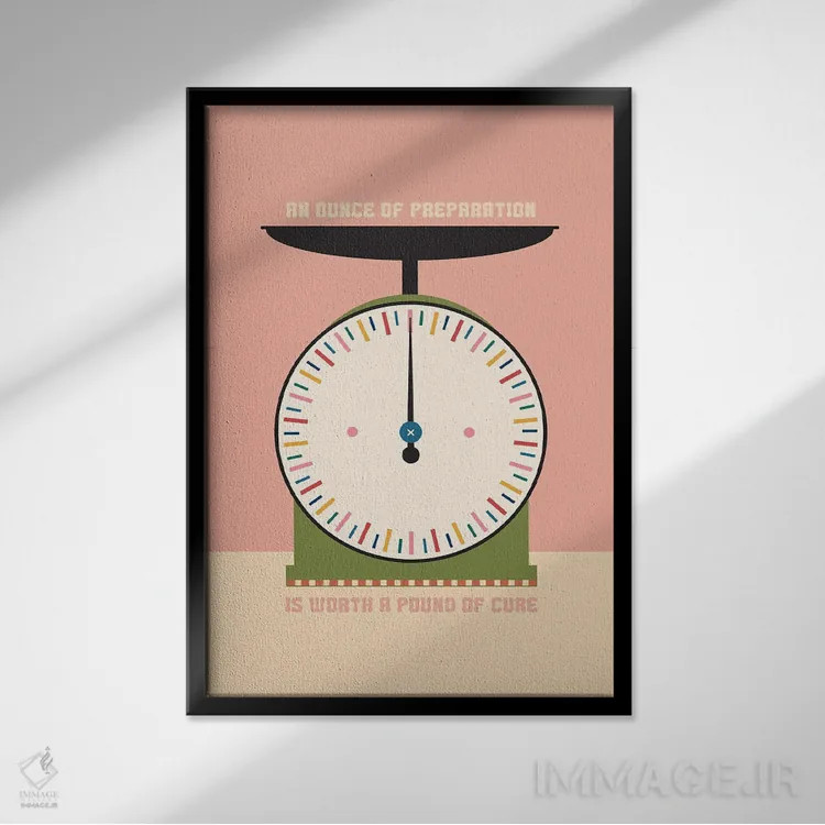 تابلو مینیمال ترازوی آشپزخانه اثر کارمن جابیر - نمای قابدار مشکی