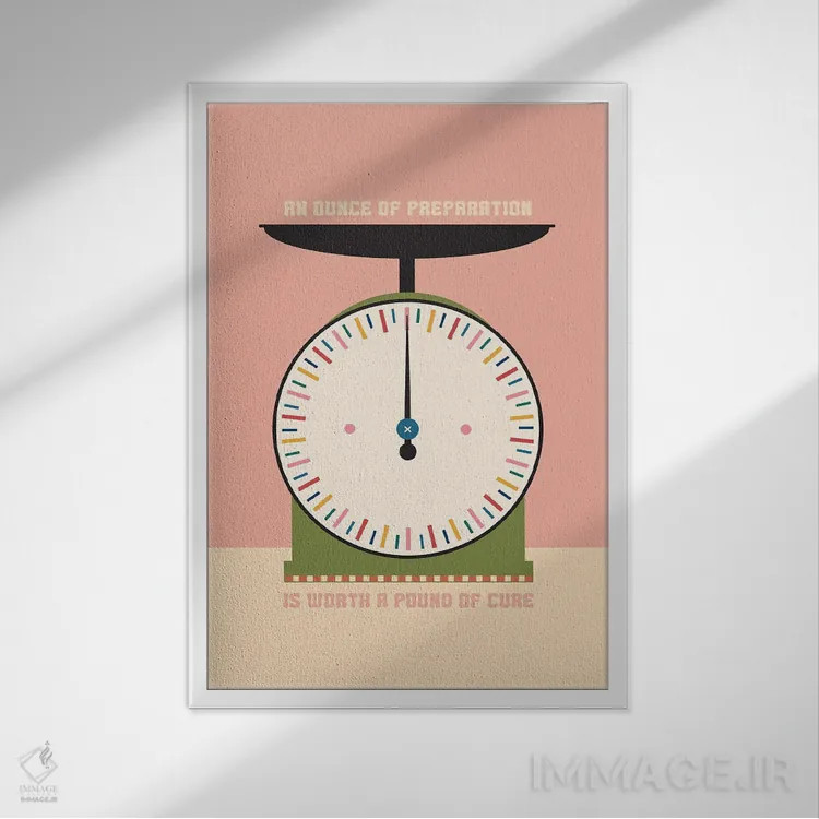 تابلو مینیمال ترازوی آشپزخانه اثر کارمن جابیر - نمای قابدار سفید