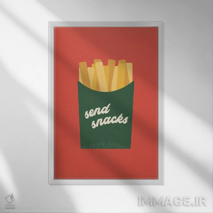 تابلو مینیمال خوراکی بفرست! اثر کارمن جابیر - نمای قابدار سفید