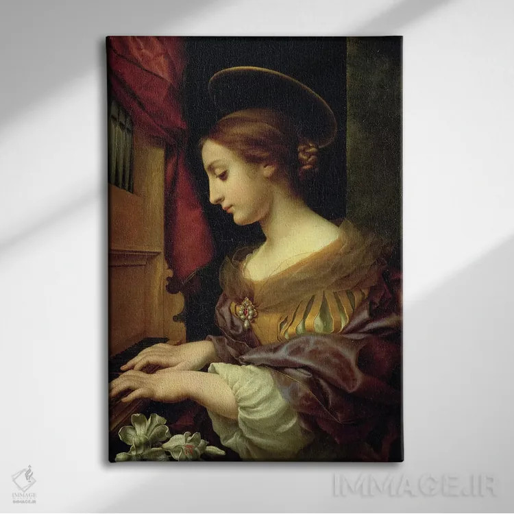 تابلو کلاسیک 1671,سنت سیسیلیا در حال نواختن ارگ، ۱۶۷۱ اثر کارلو دولچی - نمای روبهرو روی دیوار