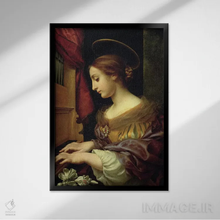 تابلو کلاسیک 1671,سنت سیسیلیا در حال نواختن ارگ، ۱۶۷۱ اثر کارلو دولچی - نمای قابدار مشکی