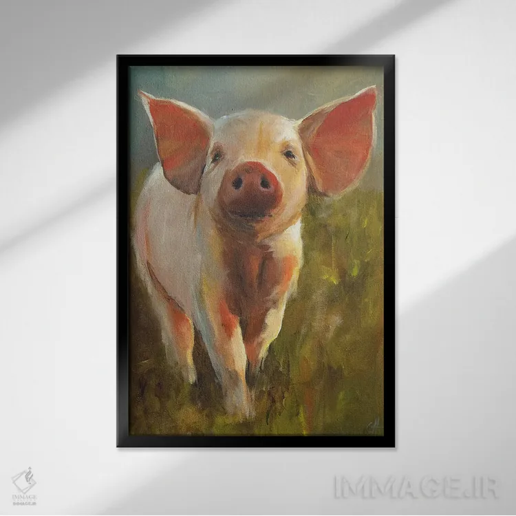 تابلو دکوراتیو خوک صبحگاهی اثر کاری جی هامفری - نمای قابدار مشکی