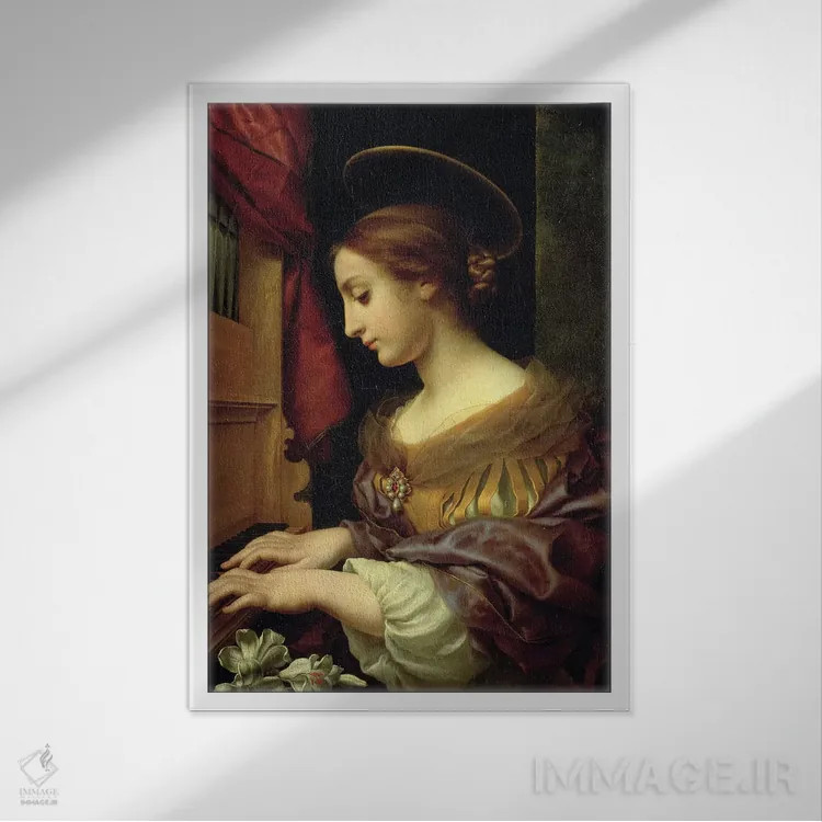 تابلو کلاسیک 1671,سنت سیسیلیا در حال نواختن ارگ، ۱۶۷۱ اثر کارلو دولچی - نمای قابدار سفید
