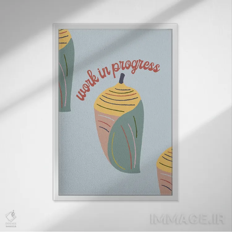 تابلو مینیمال کار در حال انجام اثر کارمن جابیر - نمای قابدار سفید