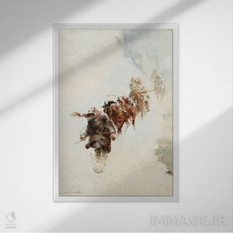 تابلو دکوراتیو تله گذاران کوهستان اثر ارنست چیریاکا - نمای قابدار سفید