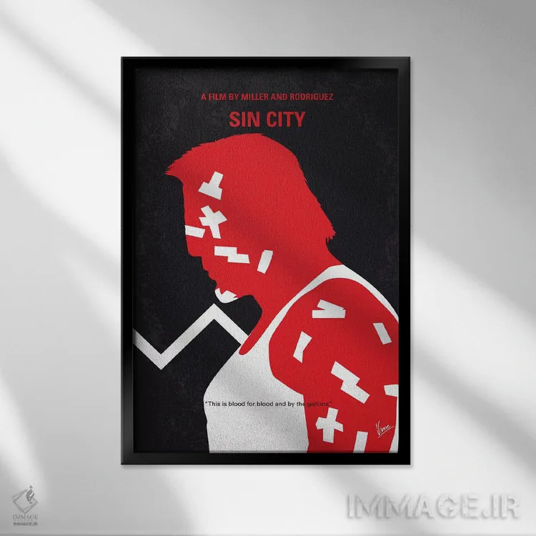 تابلو مینیمال پوستر مینیمال فیلم شهر گناه اثر چانکونگ - نمای قابدار مشکی