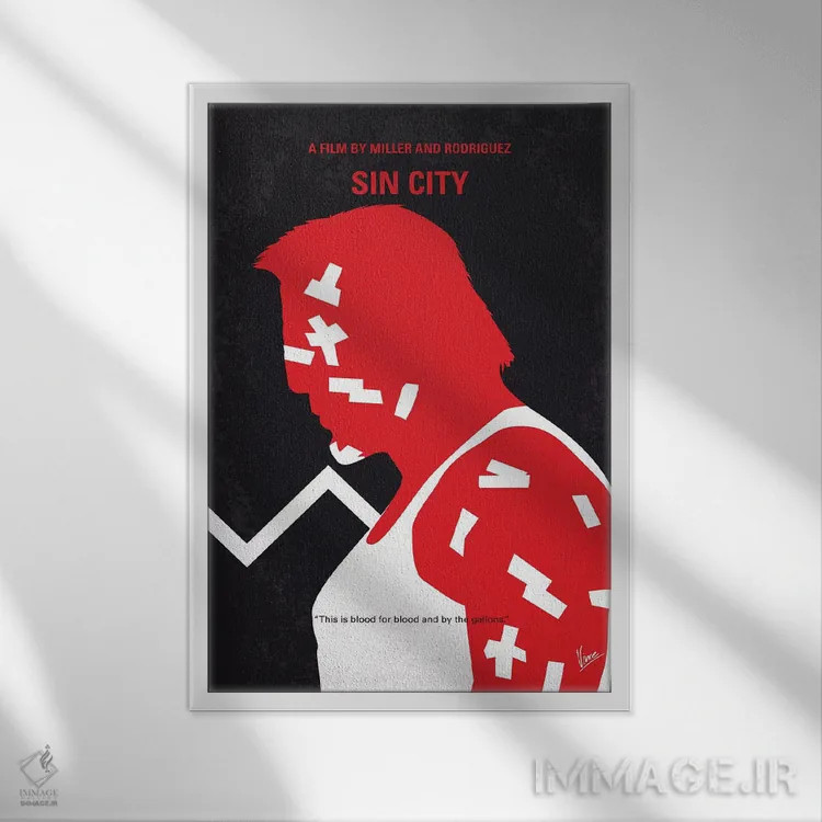 تابلو مینیمال پوستر مینیمال فیلم شهر گناه اثر چانکونگ - نمای قابدار سفید