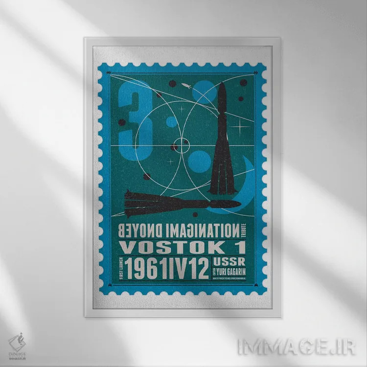 تابلو دکوراتیو ناوگان فضایی ۰۳: تمبر وستوک اثر چانکونگ - نمای قابدار سفید