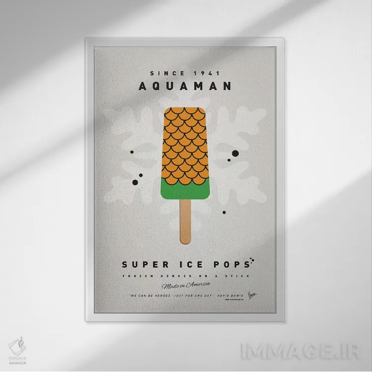 تابلو دکوراتیو بستنی چوبی ابرقهرمان: آکوامن اثر چانکونگ - نمای قابدار سفید