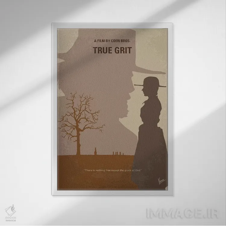 تابلو مینیمال پوستر مینیمال فیلم شهامت واقعی اثر چانکونگ - نمای قابدار سفید