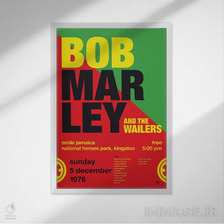 تابلو دکوراتیو پوستر باب مارلی اثر چانکونگ - نمای قابدار سفید