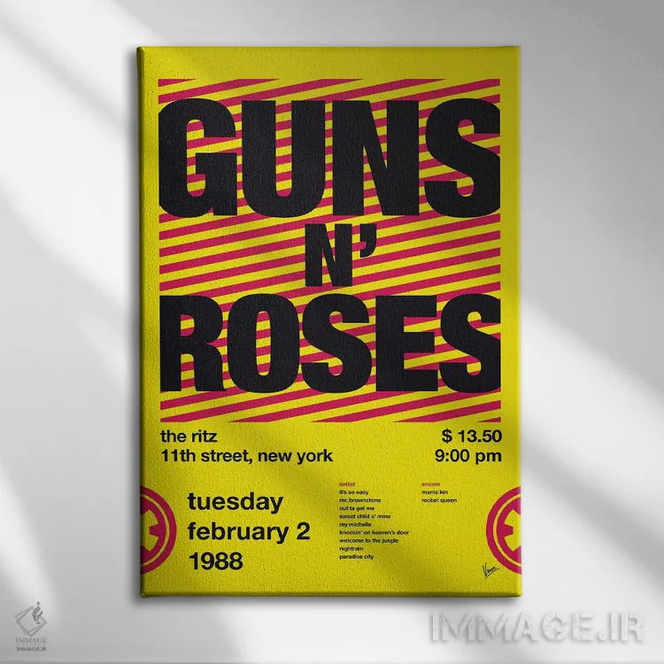 تابلو دکوراتیو پوستر گانز ان رزز اثر چانکونگ - نمای روبهرو روی دیوار