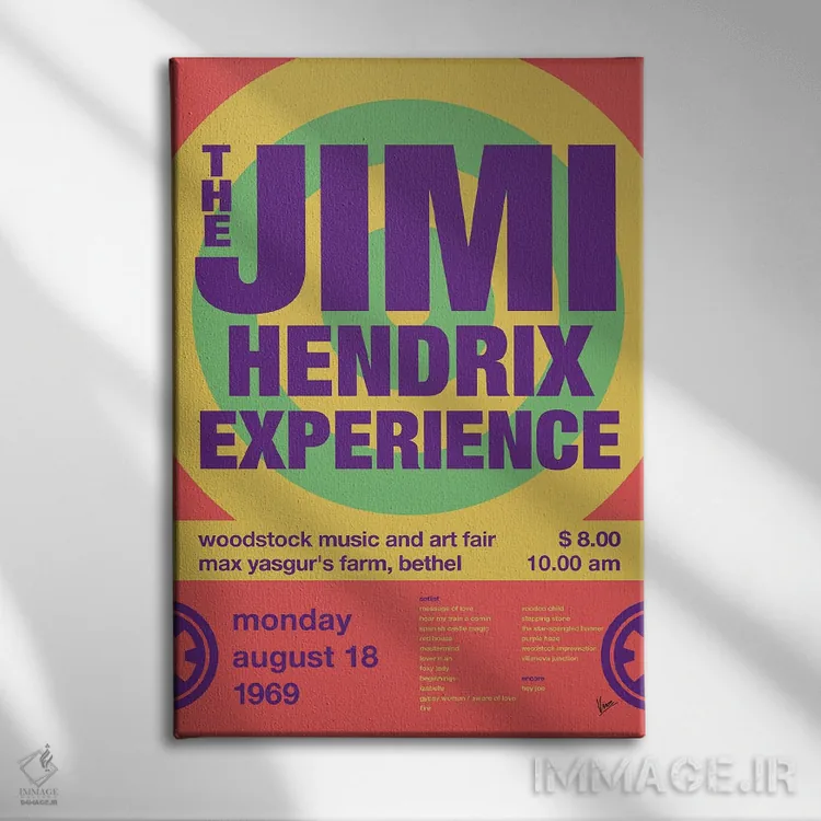 تابلو دکوراتیو پوستر جیمی هندریکس اثر چانکونگ - نمای روبهرو روی دیوار