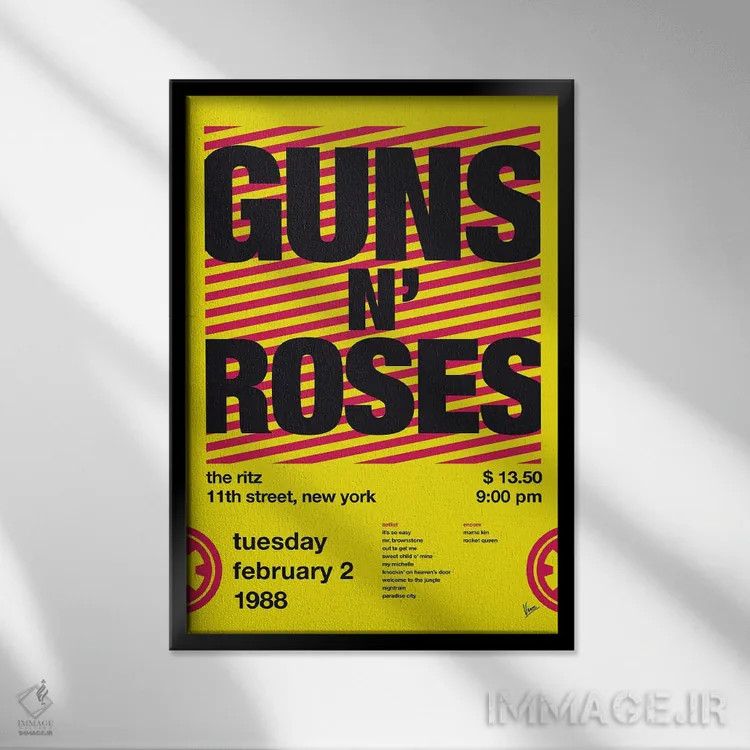 تابلو دکوراتیو پوستر گانز ان رزز اثر چانکونگ - نمای قابدار مشکی